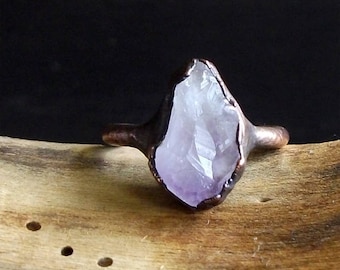 Raw Amethyst Copper Ring Rough Stone Jewelry Raw Crystal Stone Size 6.5 Midwest Alchemy Ring February Birthstone Gemstone Ring