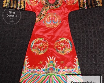 Qing Dynasty hand embroidery Chinese Empress Dragon robe Chinese Wedding dress 中国清朝龙袍