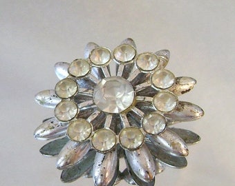 BIG SALE Vintage Rustic 1940s Rhinestone Brooch Pot Metal And Pin Wedding Flower BIG SALE Vintage Rustic 1940s Rhinestone Brooch Pot Metal And Pin Wedding Flower