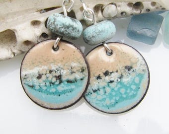 Beach Enamel Jewelry Copper Earrings Lampwork Beads