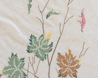 Vintage Fall Embroidered Tablecloth Autumn Handmade