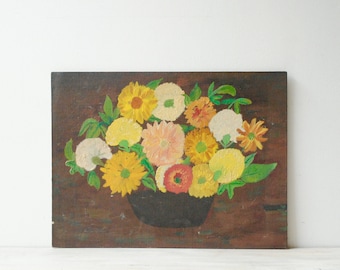 Vintage Flower Painting, Still Life Flower Vase Original Artwork