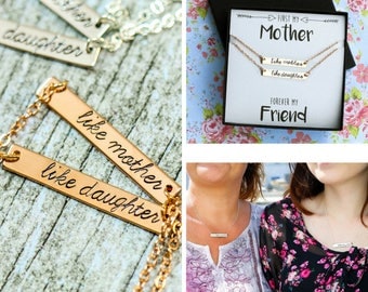 FREE SHIP • Mother Daughter Necklace Set • Gift Mom Daughter Bar Necklace Like Mother Like Daughter Jewelry Set • Mom Bar Necklace Mother