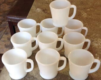 Vintage Fire King Glass Coffee Mug D Handle White Set of 10