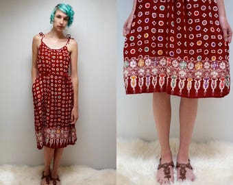 Batik SunDress // 80s Rayon SunDress // Maroon Rayon Dress // BUMI AGUNG
