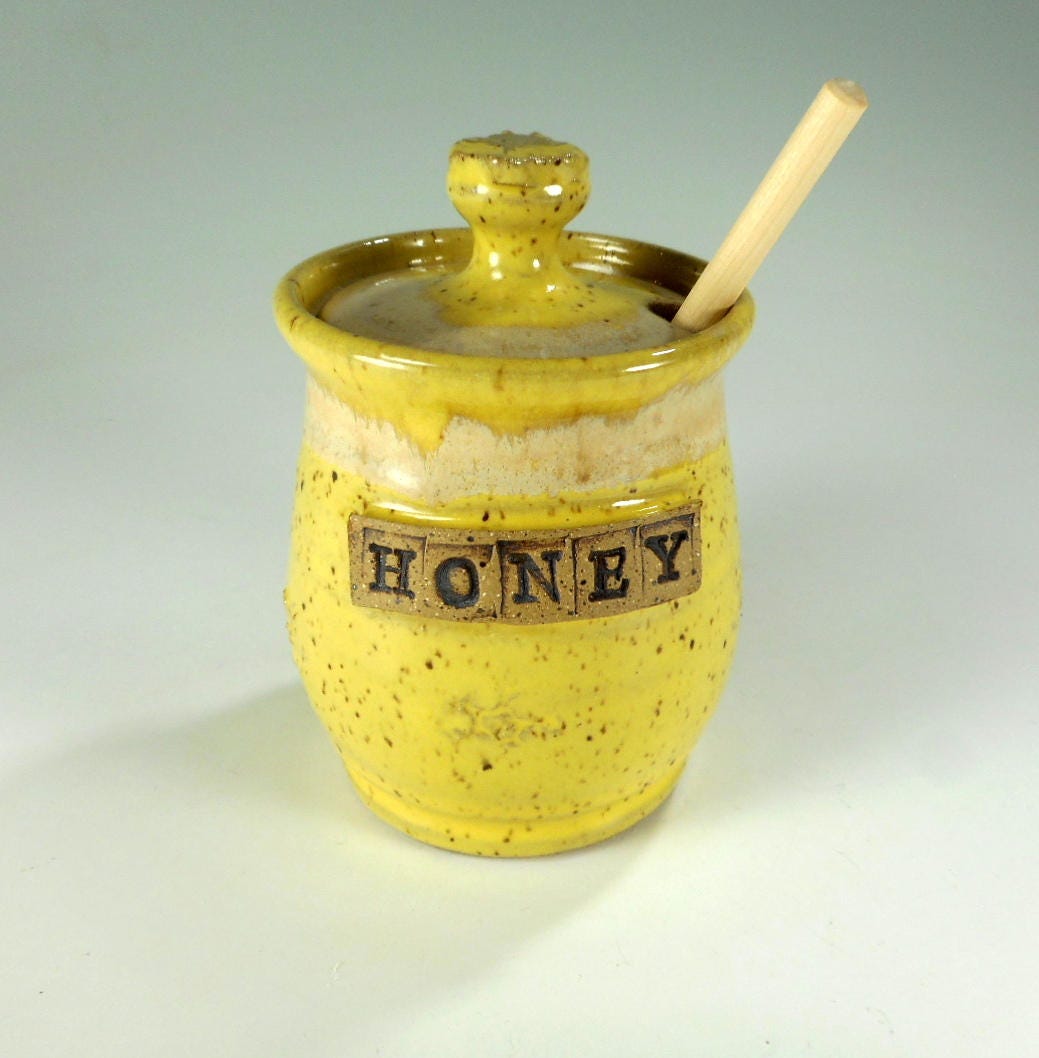 Ceramic honey dipper pot pottery honey jar with bee