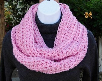 Solid Light Pink INFINITY SCARF, Color Options, Soft Lightweight Crochet Knit Winter Circle Loop Cowl, Neck Warmer..Ready to Ship in 2 Days