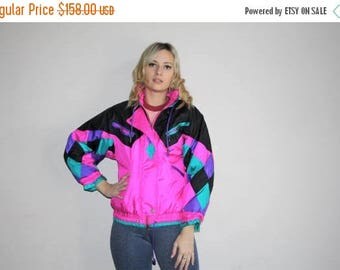 On SALE 40% Off - VTG 80s Neon Pink Harlequin Colorblock Ski Jacket Retro Winter Parka Coat - 1980s Puffer Jacket - 80s Clothing - WV0062