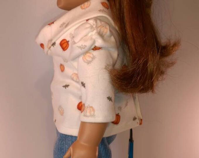 Fall pumpkin print Cowl neck top and jeans fit 18 inch dolls