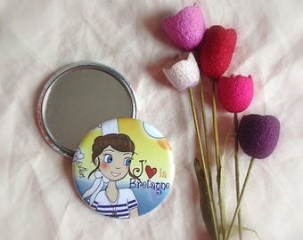 Round Pocket mirror for bag "lOve Breizh"