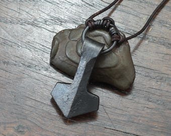 Viking Thors Hammer, a forged large ringed Iron Mjolnir Pendant