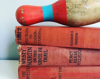 Vintage Antique Red Books Instant Library Collection Decorative Books Photography Props Shabby Farmhouse Chic