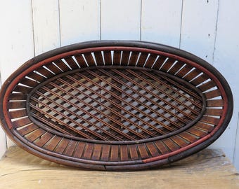 Dark Brown Woven Wood Oval Basket