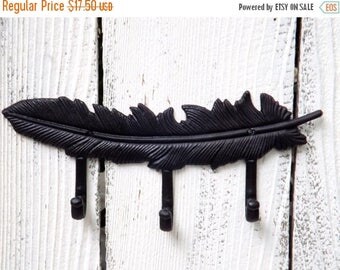 ON SALE Bohemian~ Boho Feather Wall Hook~Black Feather~ Iron Feather Hook~Black Home Decor~For The Bohemian Home