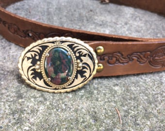 Brown Leather Tooled Western Belt Size 38