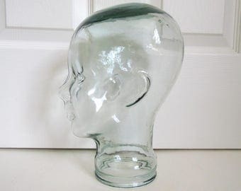 Glass Mannequin Head, 11" Vintage Hat Display