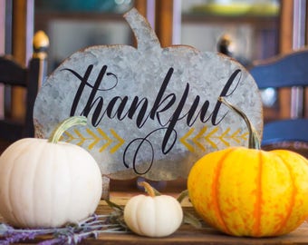 Thankful Metal Pumpkin Decor Fall Decorated Table Thankful Metal Pumpkin Decor Fall Decorated Table