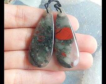 New,African Blood Jasper Earring Beads,42x16x4mm,9.6g