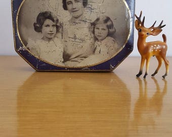 Antique English Candy Tin featuring British Royal Family Queen Mum Princess Elizabeth Princess Margaret Birmingham England
