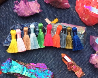 Mini Silky Jewelry Tassels, SPRING Pantone Colors Mini Polyester, Short Handmade Tassels, Boho Mala Necklace Supply, 1.25", You Choose 8+