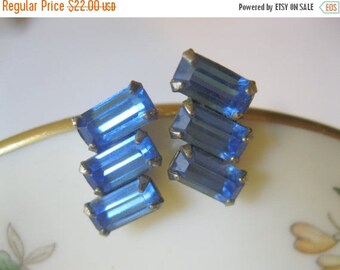 ON SALE Vintage Sapphire Blue Rhinestone Earrings