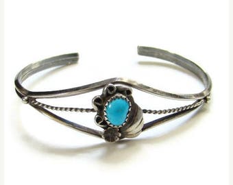 ON SALE Navajo Style Turquoise Cuff Bracelet Sterling Silver Small Size Native American Indian Jewelry