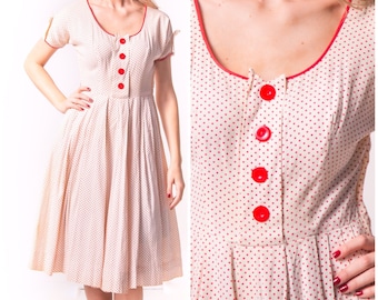 1950's Red and White Polka Dot Day Dress/ 50's Cotton Sundress