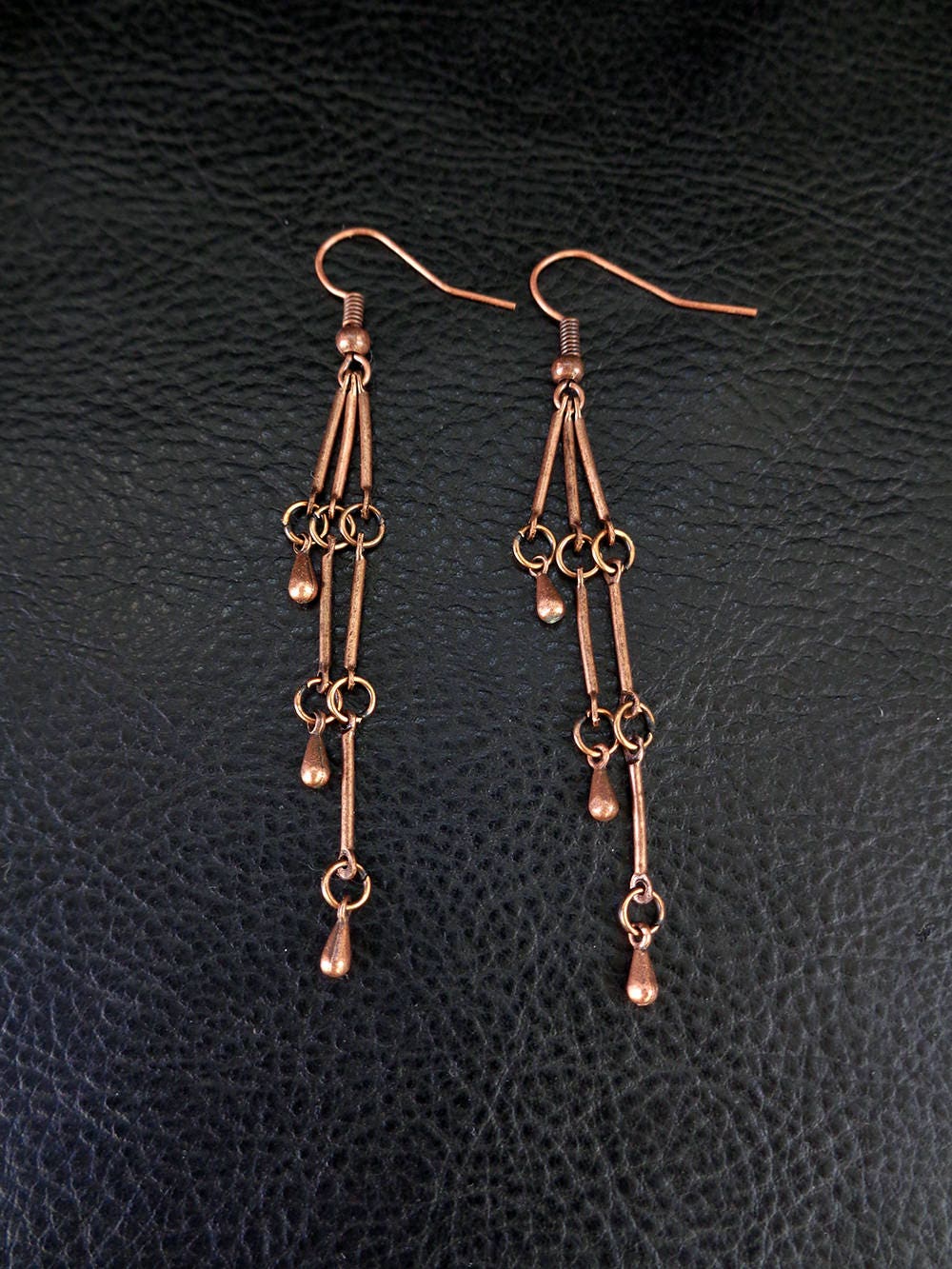 Copper dangle earrings lightweight boho chic antique copper
