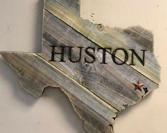 Texas Wood State Shape Rustic Wood Sign Hanger with Star- 19" x 20" Add a Rusty Star or Personalize Cutout for Wedding Guestbook