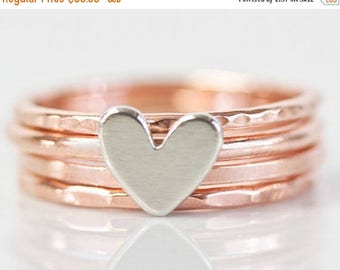 MOON DAY SALE Stacking Rings / Heart / Stack Rings / Love Gift / Gift for Her / Wife Gift / Anniversary Gift / Stacking Ring Set / Silver Ro