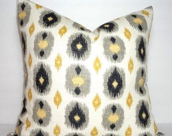 FALL is COMING SALE Gold Yellow Black Grey Ikat Print Pillow Cover Decorative Ikat Design Pillow Cover Size 18x18 20x20
