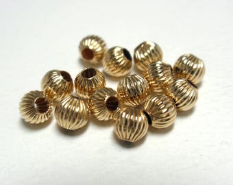 14K Gold Filled Corrugated Round Beads, 4mm Gold Filled Corrugated Beads - 14 pcs