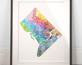 Washington DC Neighborhood Map Art Print, Washington DC wall decor, Washington DC typography map art