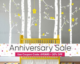 Birch Tree Birds Wall Sticker Set | Trees and Bird Wall Decal for Baby Nursery | Kids Woodland Nursery Wall Stickers | Easy Application 144