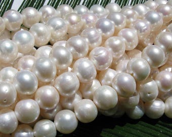Large Hole Pearls Round potato 10-11mm Fresh water Pearl strand FREE shipping