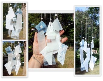 Wind Chime, Stained Glass Chime, Glass Windchime, Whites. Garden Decor, Home Decor, Moon Garden