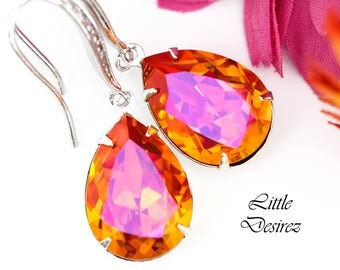Orange Pink Earrings Fuchsia Orange Earrings Swarovski Crystal Astral Pink Earrings Bridesmaid Earrings Bridal Earring Sparkly Earring AP31H