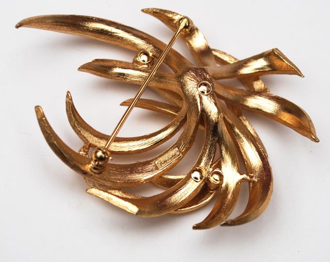 Crown Trifari Gold - Large - Mid century - Atomic - Swirl Pin