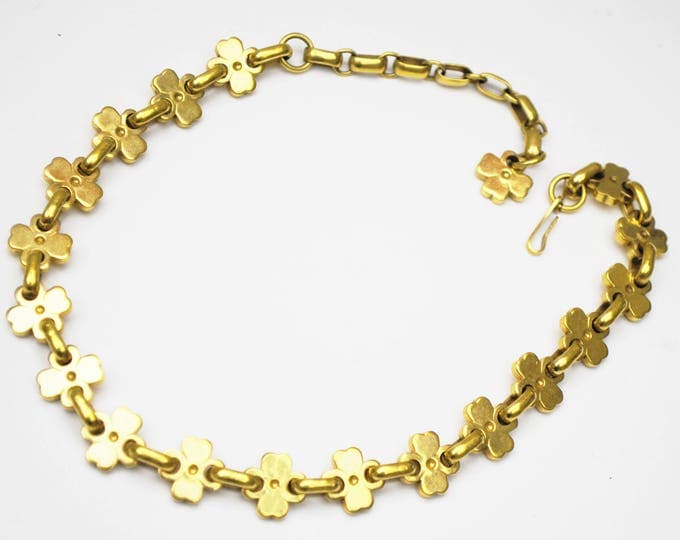 Gold Volupte link necklace - gold plated - clover leaf design - Chunky gold links collar necklace
