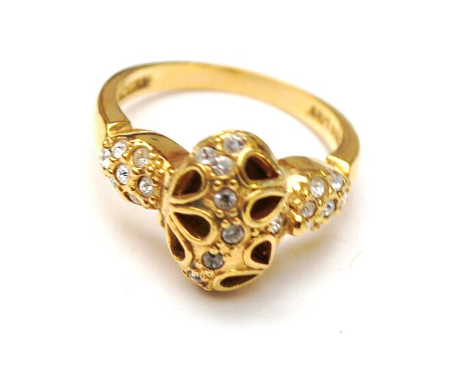 Rhinestone Poison Ring - Locket ring - Size 8 - Signed Lind - 14 HGE KT gold - crystal - China