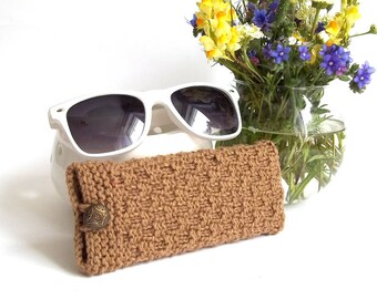 SALE - 50% OFF. Light Brown Glasses Case, Reading Glasses Cozy, Eyeglasses or Sunglasses Holder. Gift For Men.