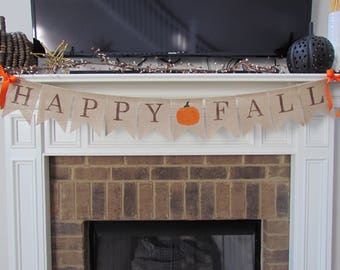 Happy Fall Burlap Banner - Customize Center Pennant,Fall Decor,Fall Garland,Fall Decorations,Thanksgiving Decorations,Rustic Fall Decor