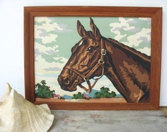 Vintage Horse Paint By Number Horse Portrait PBN Thoroughbred Equestrian Decor