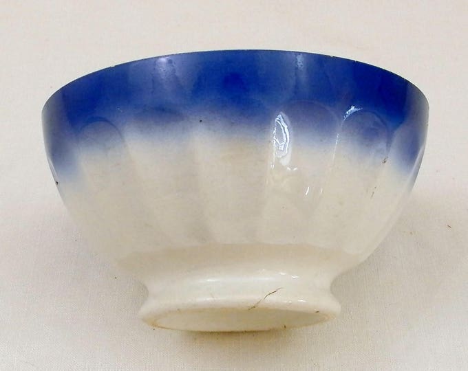 2 Antique Large Blue and White Coffee Bowls with Scalloped Sides from France, French Farmhouse Ceramic Café au Lait Bowl, Country Latte Bowl 2 Antique Large Blue and White Coffee Bowls with Scalloped Sides from France, French Farmhouse Ceramic Café au Lait Bowl, Country Latte Bowl