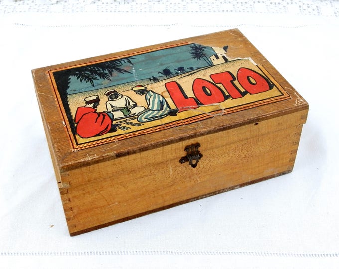 Vintage French Boxed Loto / Bingo Game Illustrated with Scene from North Africa With Cards and Tiles, Lottery Set from France, Dovetail Box Vintage French Boxed Loto / Bingo Game Illustrated with Scene from North Africa With Cards and Tiles, Lottery Set from France, Dovetail Box