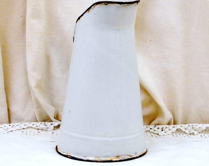 Small Antique French White Enamelware Pitcher, Chippy Enamel Jug / Vase, Cottage Farmhouse Kitchen, French Country Rustic Chic Retro Decor Small Antique French White Enamelware Pitcher, Chippy Enamel Jug / Vase, Cottage Farmhouse Kitchen, French Country Rustic Chic Retro Decor