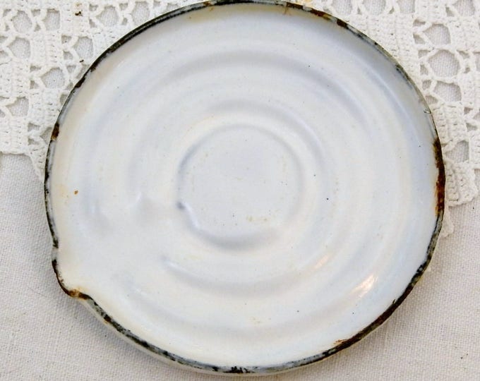 Antique French White Enameled Milk Saver, Rodery Enamelware Milk Watcher, Chippy Pot Watcher, Country Decor Milk Guard, Anti Monte Lait