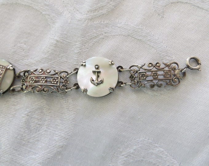 Vintage French Souvenir Bracelet, LeHavre Nautical Panel Bracelet, Vintage French Jewelry