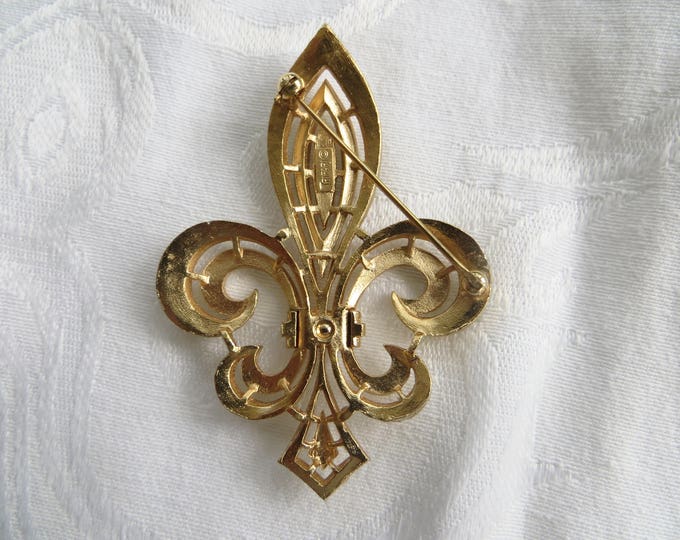 Vintage Crown Trifari Fleur De Lis Brooch, Trifari Fleur Pin, Large, French Style Jewelry