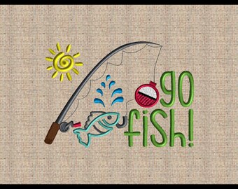 Go fish Embroidery Design Fishinf Pole Embroidery Design Fish Embroidery Design Summer Time Embroidery Design Lake Design River Design